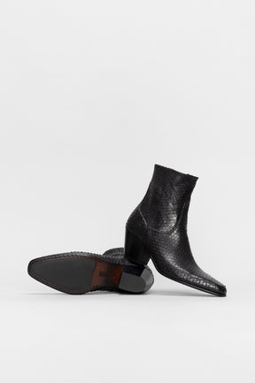 Cuban Ankle Boot Squama | Black Snake-Embossed Leather