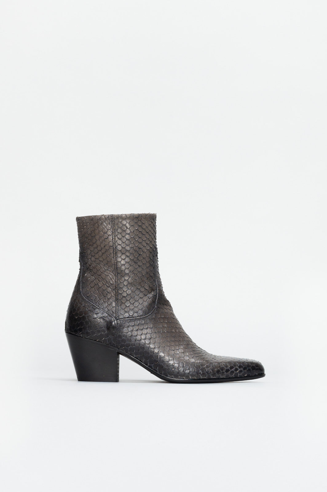 Cuban Ankle Boot Squama | Fade Grey Snake-Embossed Leather
