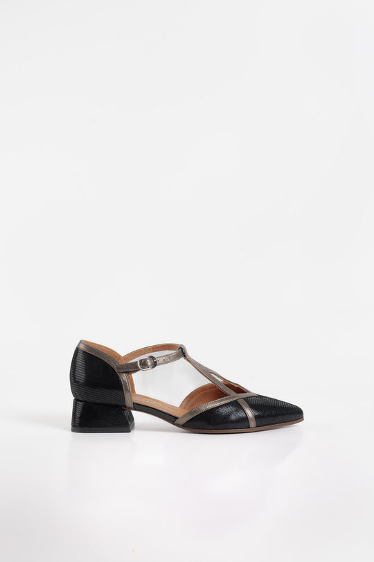 T-Strap Pump Hidrow | Black Patent Suede