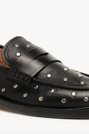 Penny Loafer Pia Studs | Black Calf Leather
