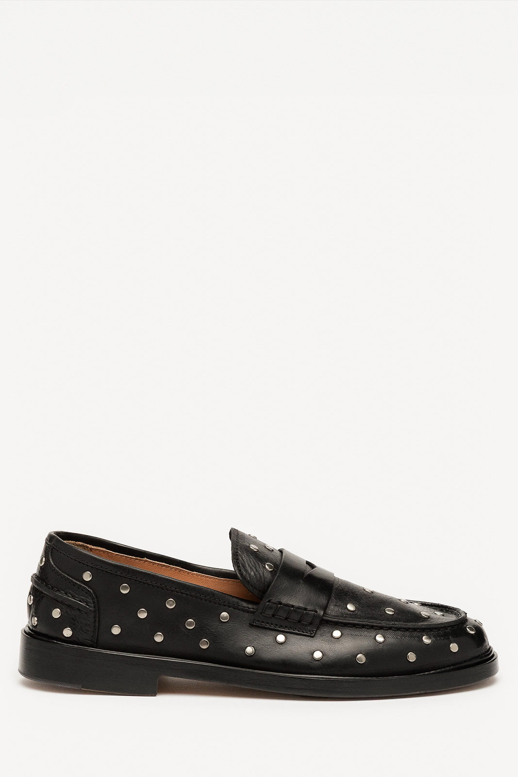 Penny Loafer Pia Studs | Black Calf Leather