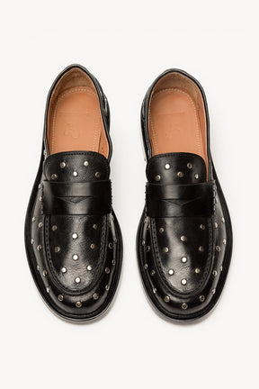 Penny Loafer Pia Studs | Black Calf Leather
