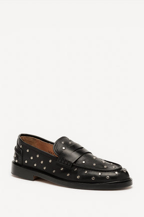 Penny Loafer Pia Studs | Black Calf Leather