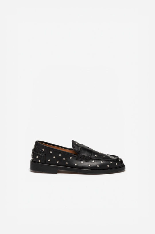 Penny Loafer Pia Studs | Black Calf Leather