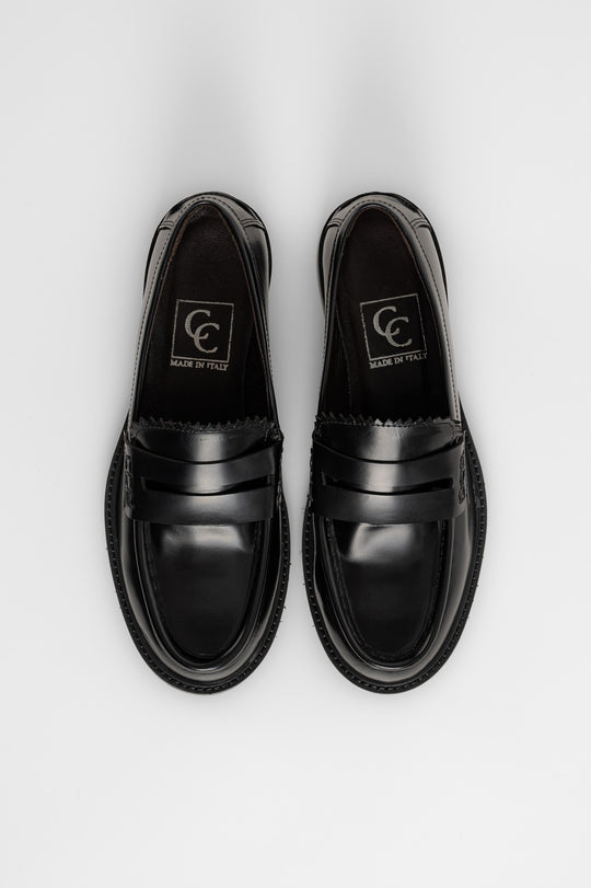 Penny Loafer Zina | Black Abrasivato Leather