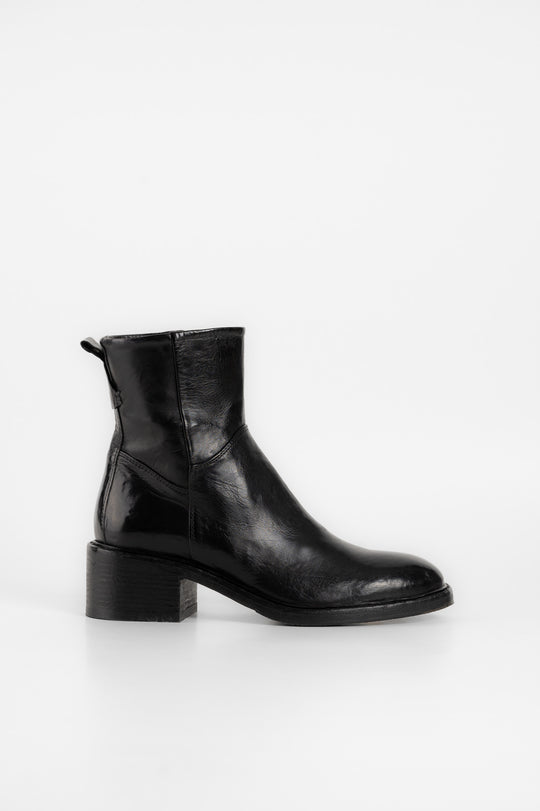 Heeled Boot Lara | Black Washed Calf Leather