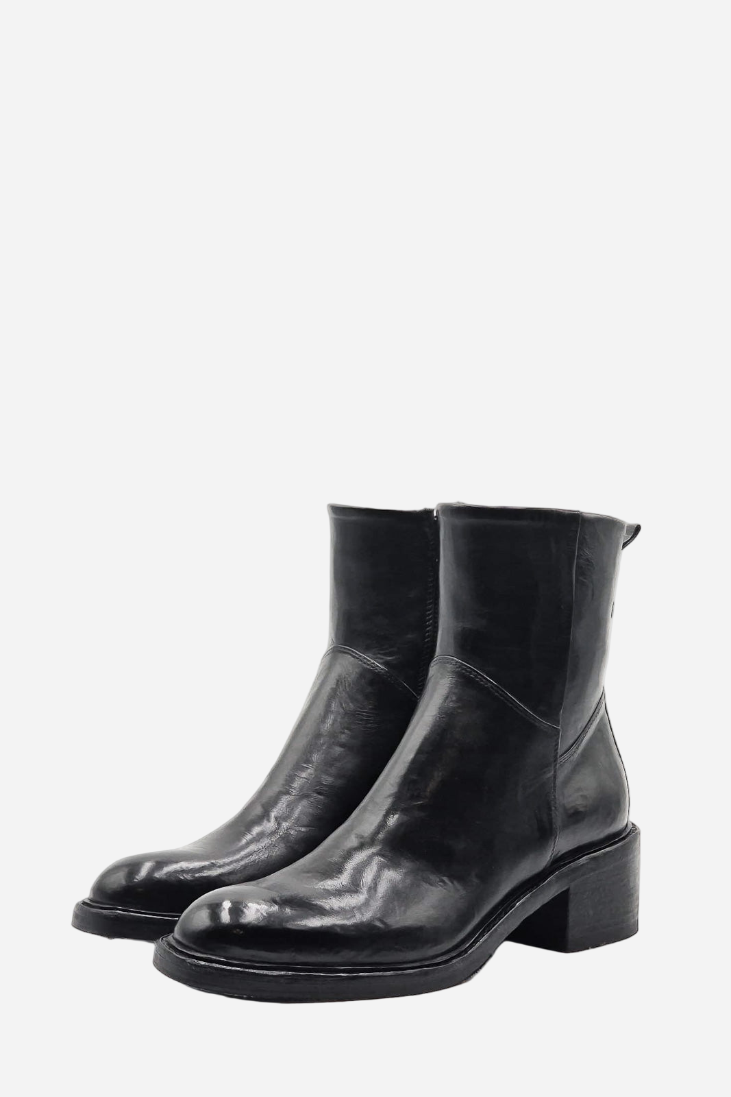 Heeled Boot Lara | Black Washed Calf Leather