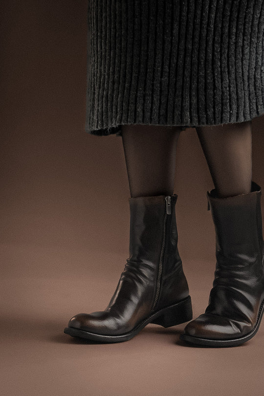 Zip-Stretch Boot Lison | Black-Brown Shade Buffalo Leather