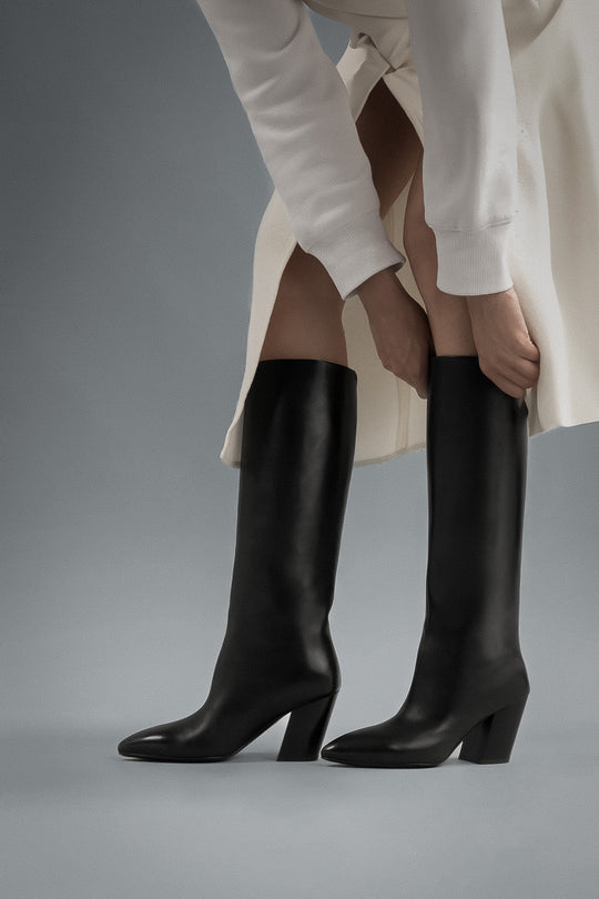 Heeled High Boot Sevre | Black Nappa Leather