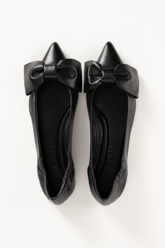 Ballet Flat Ingrid Bow | Black Nappa Leather