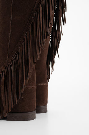 High Boot Noema 5cm Wedge | Cacao Brown Suede Fringes