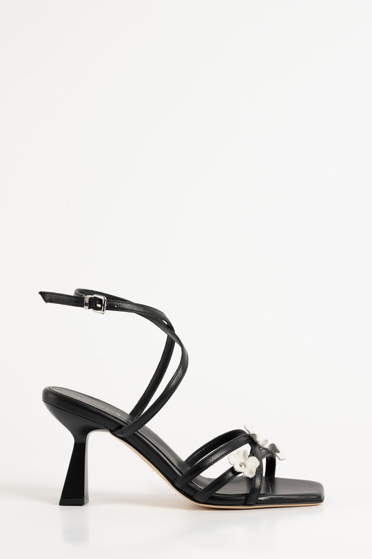 Heeled Sandal Flora | Noble Black Calf Leather
