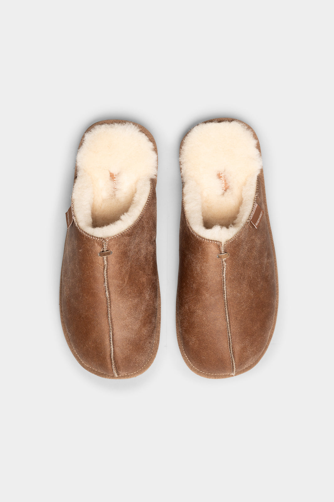 Slip-In Flat Hugo | Antique Cognac Oiled Suede Shearling