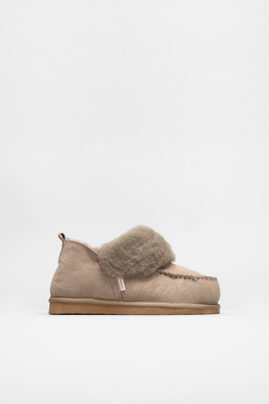Slip-On Flat Albina | Stone Grey Suede Shearling
