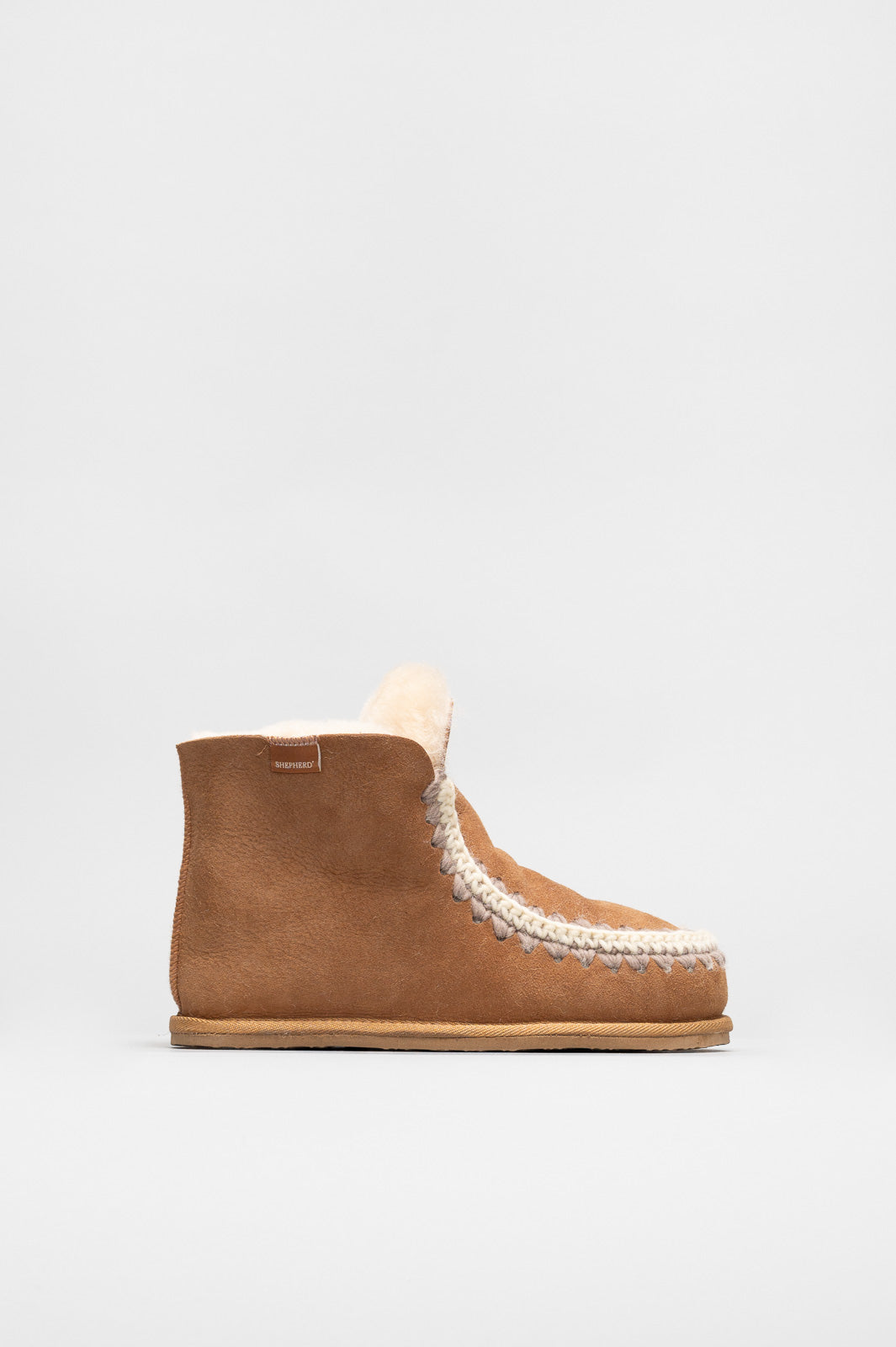 Slip-On Flat Pia | Chestnut Brown Suede Shearling