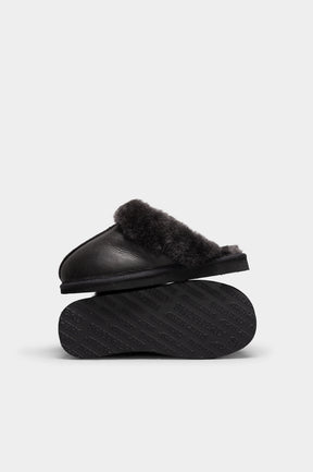 Slip-In Flat Jessica | Off Black Suede Shearling