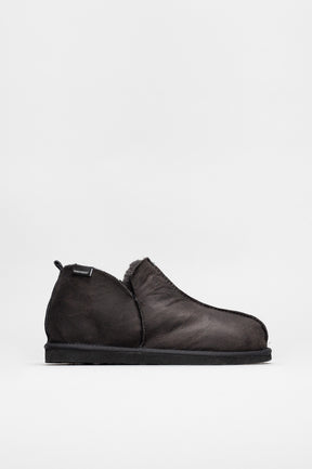 Slip-In Flat Anton | Off Black Oiled Suede Shearling