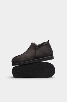 Slip-In Flat Anton | Off Black Oiled Suede Shearling