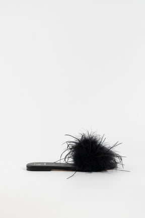 Feather Sandal Louise | Black Nappa Leather & Ostrich Feathers
