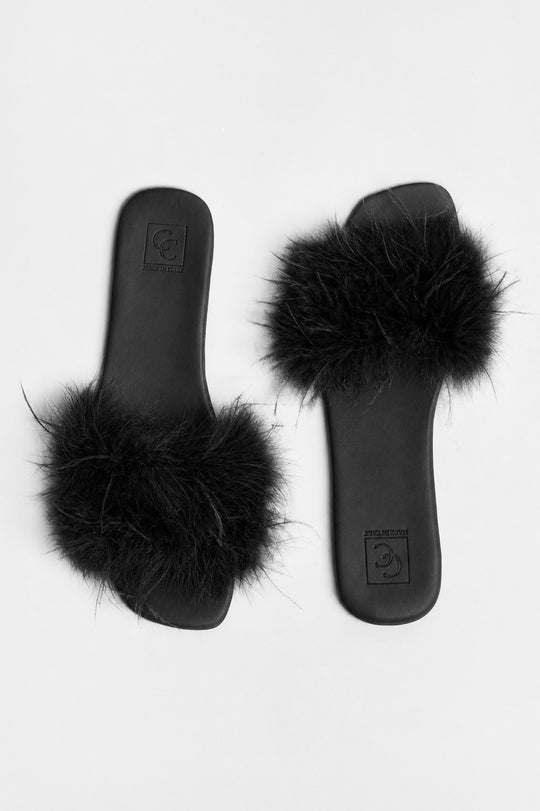 Feather Sandal Louise | Black Nappa Leather & Ostrich Feathers