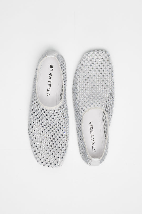 Squared Flat Bijoux | Pearl White Crystal Mesh