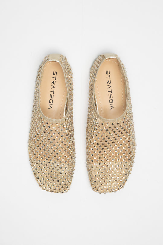 Squared Flat Bijoux | Champagne Gold Crystal Mesh
