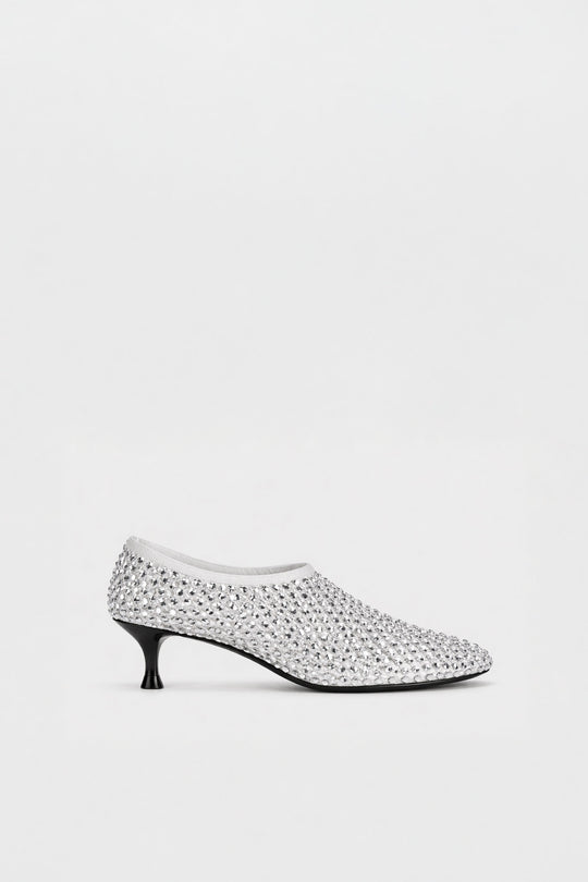 Squared Pump Jewels | Pearl White Crystal Mesh
