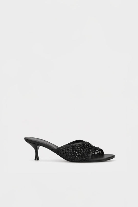 Heeled Sandal Gems | Midnight Black Crystal-Embellished Mesh