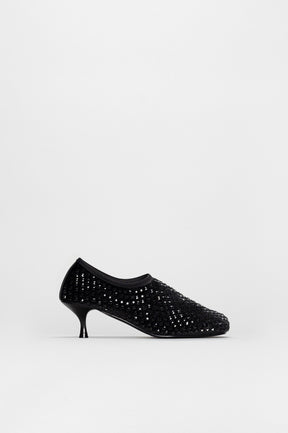 Crystal Pump Miss | Midnight Black Velvet