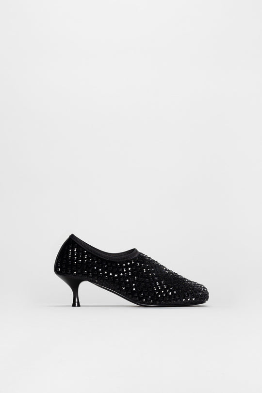 Crystal Pump Miss | Midnight Black Velvet