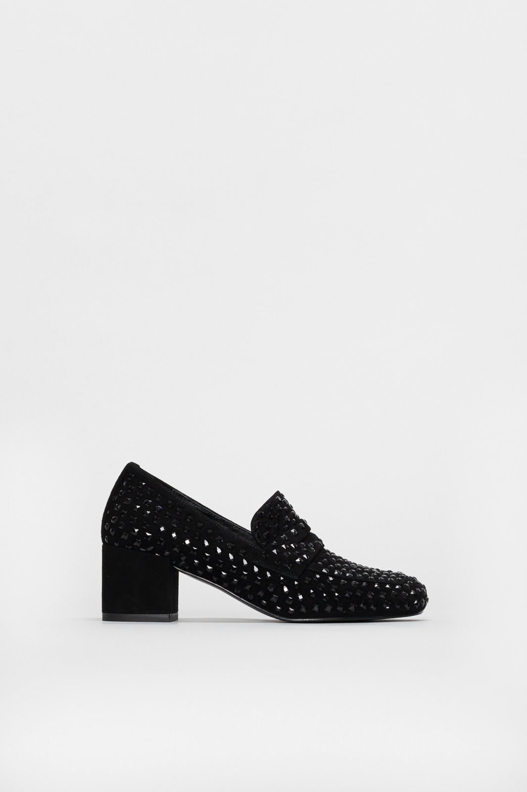 Heeled Loafer Pump Davia | Black Crystals & Suede
