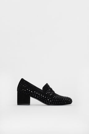 Heeled Loafer Pump Davia | Black Crystals & Suede