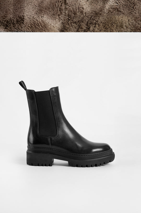 Shearling Boot Umbra | Black Buffalo Leather