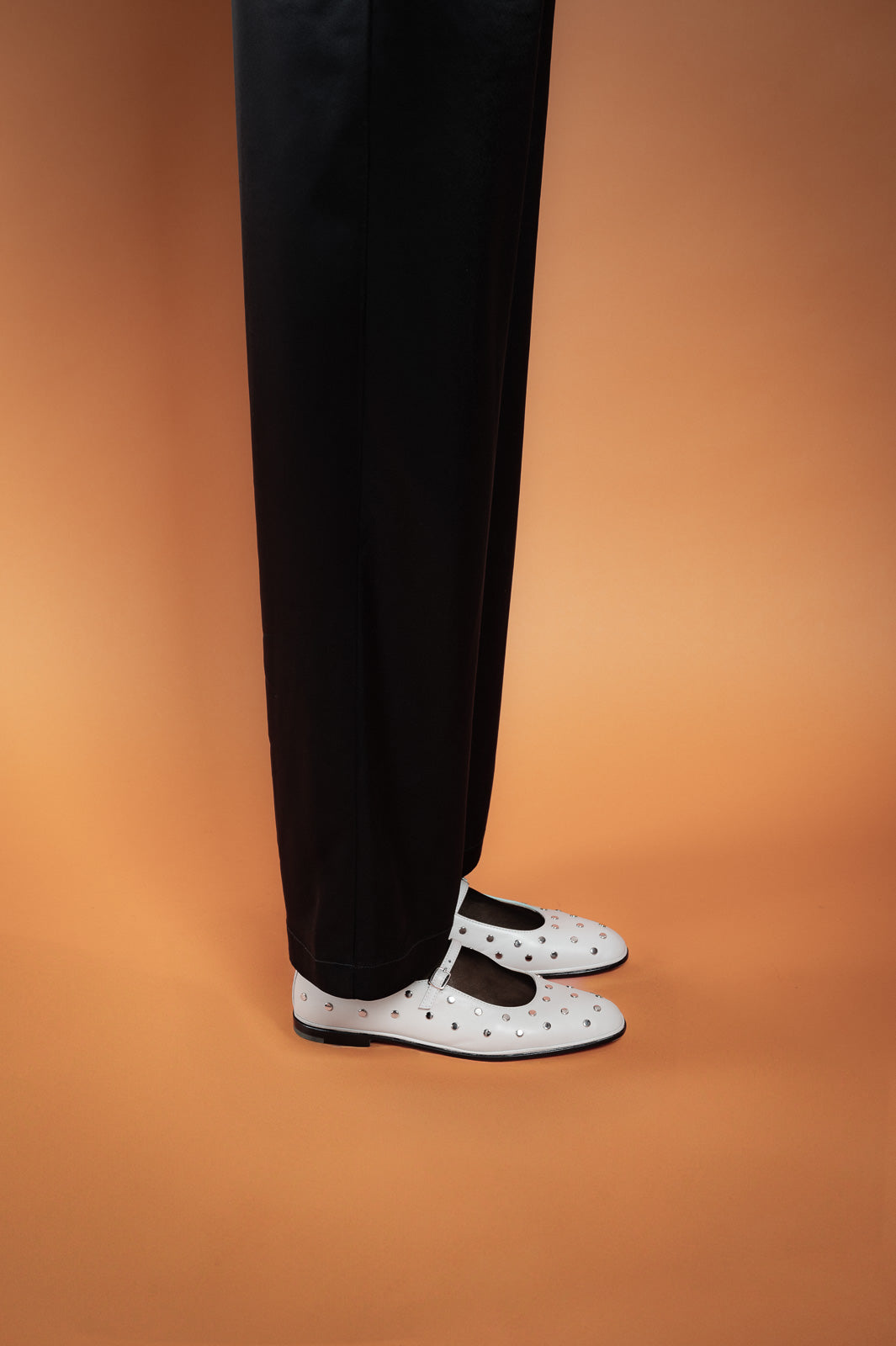 Mary Jane Flat Studs | Off-White Calf Leather