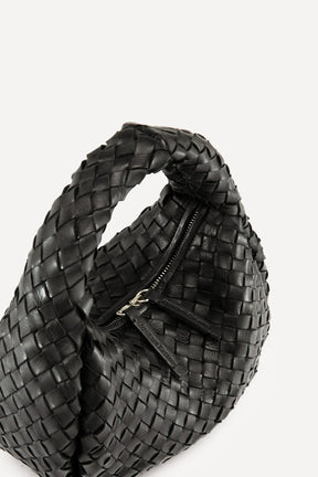 Handbag Bolina Small | Black Woven Calf Leather