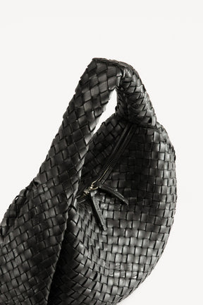 Handbag Bolina | Black Woven Calf Leather