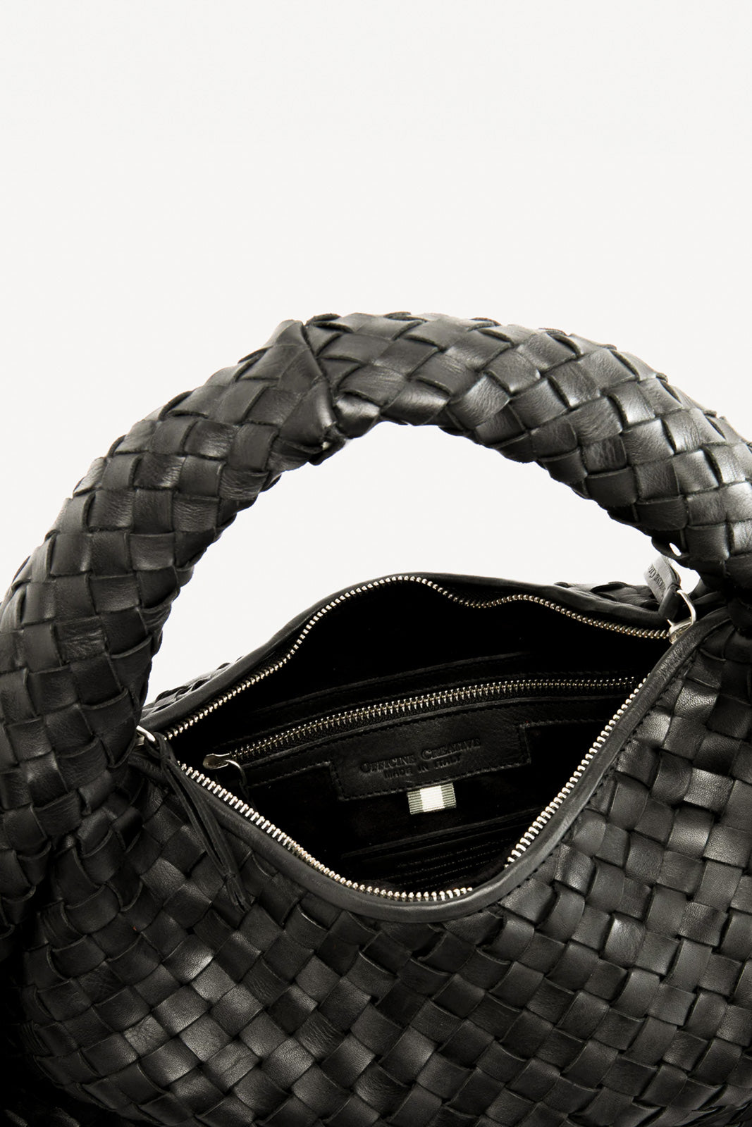 Handbag Bolina | Black Woven Calf Leather