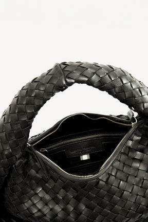 Handbag Bolina | Black Woven Calf Leather
