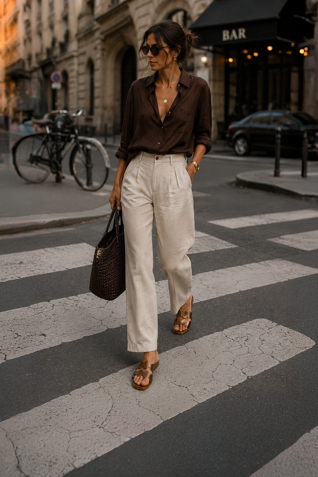 Flat Sandal Wave | Bronze Metallic Leather