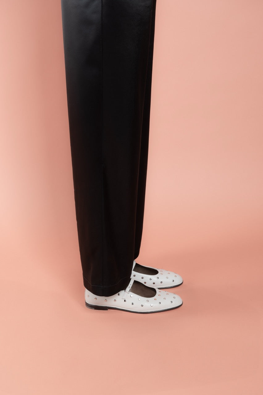 Mary Jane Flat Studs | Off-White Calf Leather