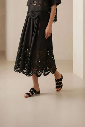 Heeled Sandal Wave | Deep Black Calf Suede