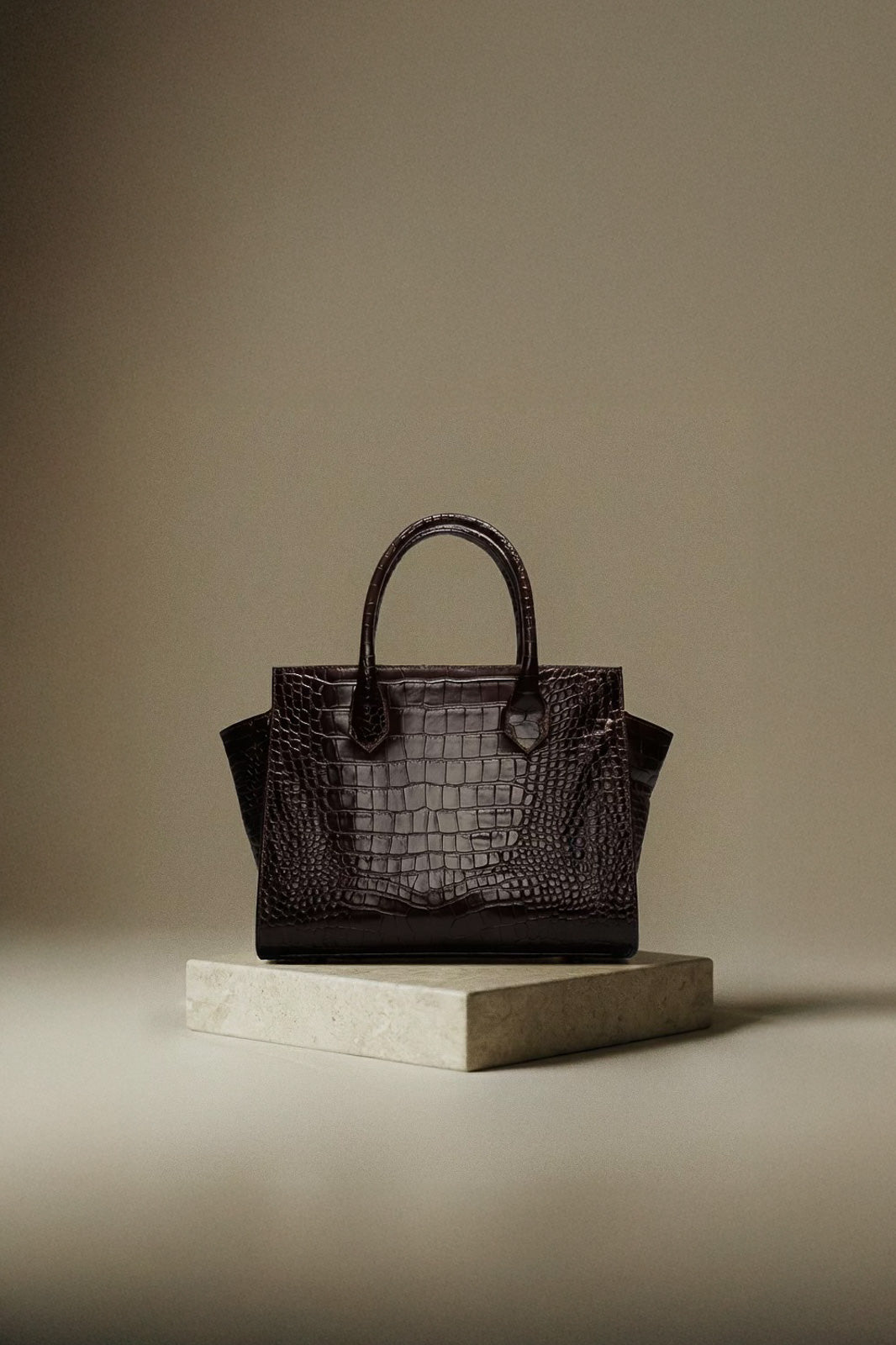 Crossbody Handbag Lioré | Brown Croco Embossed Calf Leather