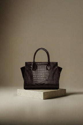 Crossbody Handbag Lioré | Brown Croco Embossed Calf Leather
