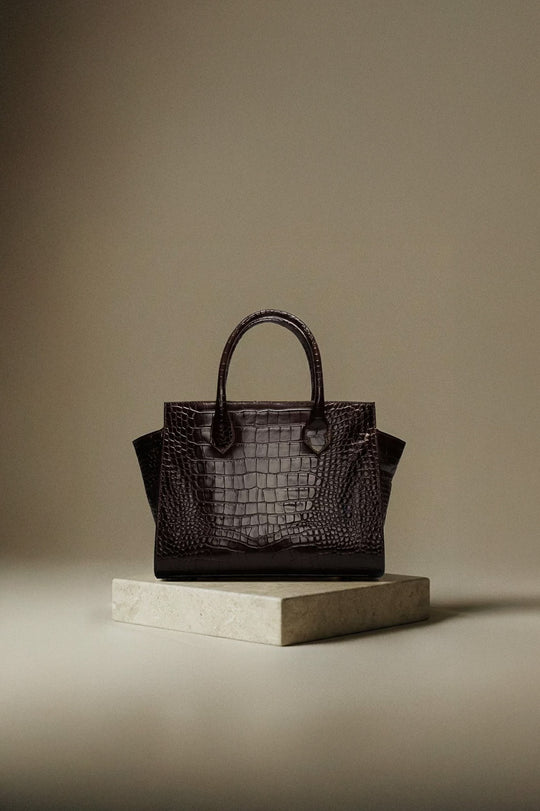 Crossbody Handbag Lioré | Brown Croco Embossed Calf Leather