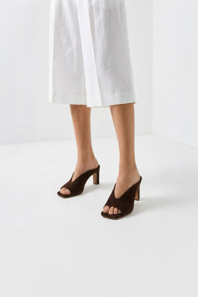 High-Heeled Sandal Khai | Cacao Brown Soft Suede