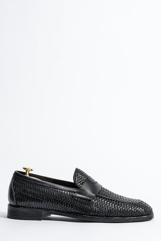 Men's Braided Penny Loafer | Black Calf Leather