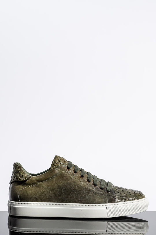 Men's Braided Sneaker | Olive Calf Leather